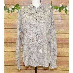 Wrangler Brown Paisley Print Concho Snap Front Embroidered Western Shirt Size XL